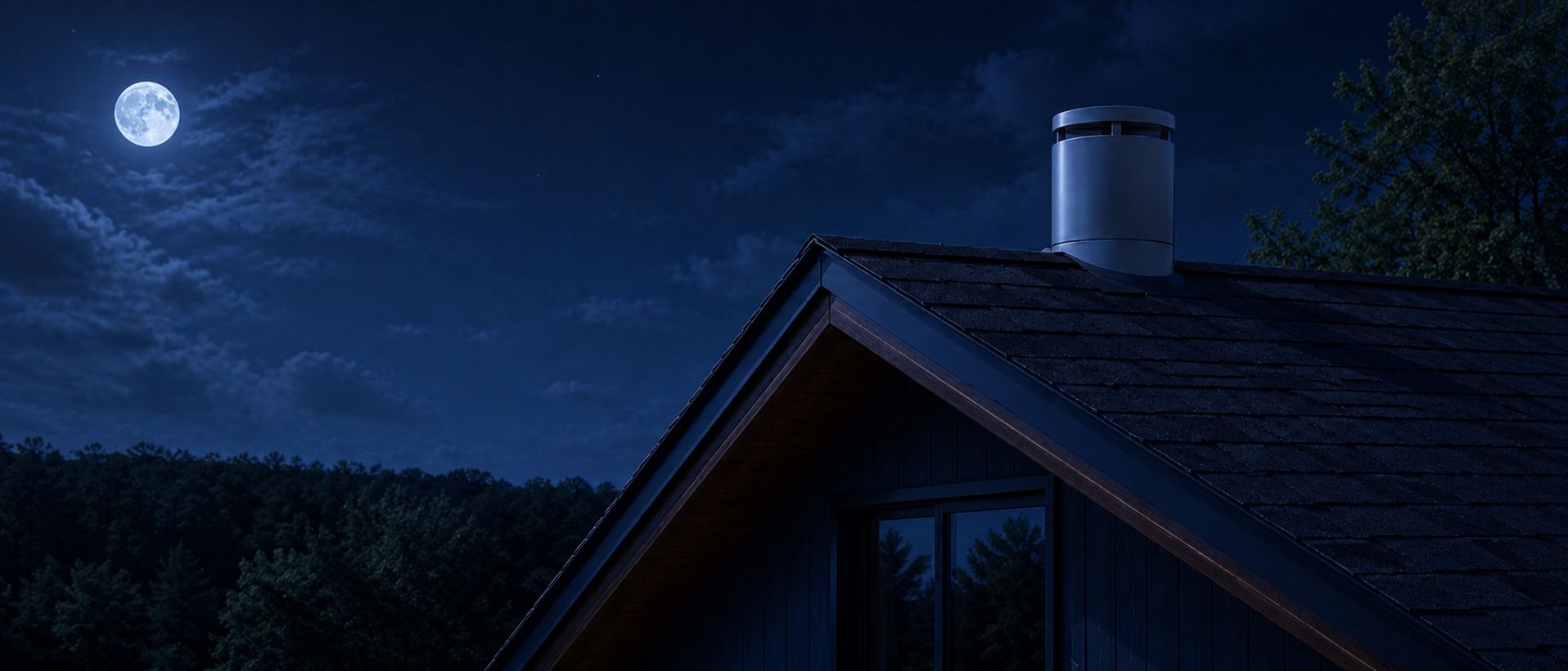 Compact neighborhood weather sensor mounted on a modern home at night